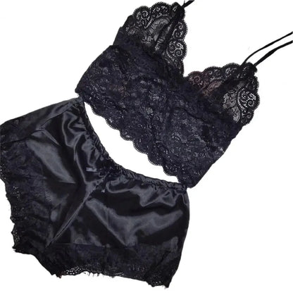 Ensemble de pyjama sexy en satin et dentelle pour femme, lingerie, short à bretelles élastiques, vêtements de nuit, sous-vêtements sans manches