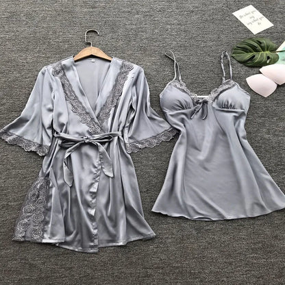 Ensemble pyjama d'été en imitation soie pour femme, tenue de nuit américaine, sous-vêtements