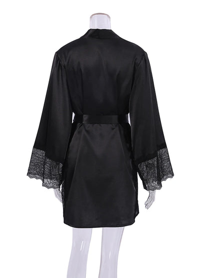 Ensembles de pyjama en dentelle patchwork avec soutien-gorge et sous-vêtements sexy en satin pour femme, 3 pièces, vêtements de nuit, peignoirs, 2023
