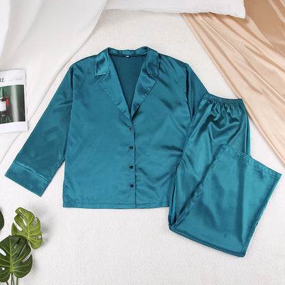 Ensemble de pyjama sexy à coupe basse pour femme, pantalon ample et décontracté à manches longues, en satin de soie uni, haut ajusté, 2 pièces