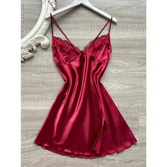 Chemise de nuit à bretelles haut de gamme à la mode, style européen et américain, pyjama fin de couleur unie pour femmes en été