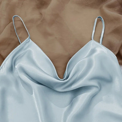 Pyjama sans manches en satin de soie, col en V, ample, caraco, short, chemise de nuit, vêtements de maison, ensembles de vêtements de nuit en soie glacée, été, femme