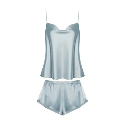 Pyjama sans manches en satin de soie, col en V, ample, caraco, short, chemise de nuit, vêtements de maison, ensembles de vêtements de nuit en soie glacée, été, femme