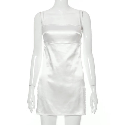 Robe mini sexy en satin dos nu, pyjama tendance pour femme, tenue d'été élégante avec fente et bandage, idéale pour la maison, décontractée et douce, style gothique