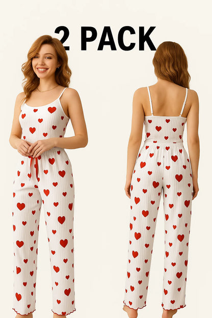 Pyjama femme grande taille ensemble pyjama 2 pièces gilet court + pantalon blanc respirant doux décontracté amour imprimé