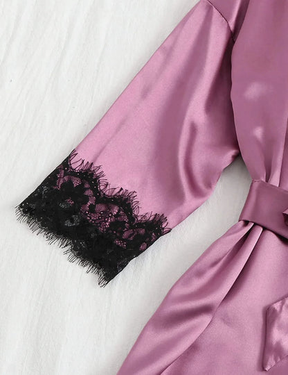 Pyjama tendance pour femme, imprimé, sexy, bordure en dentelle, imitation soie, satin, doux pour la peau, confortable, vêtements de détente, pyjama sexy