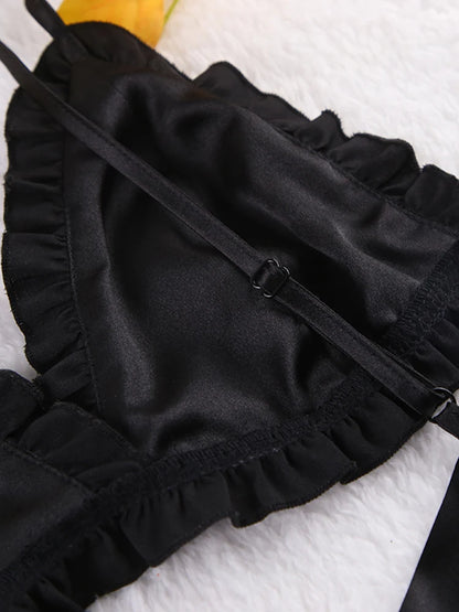 Ensembles de pyjama en dentelle patchwork avec soutien-gorge et sous-vêtements sexy en satin pour femme, 3 pièces, vêtements de nuit, peignoirs, 2023