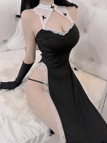 Pyjama sexy en soie pour femme, nuisette à bretelles, satin, ouvert, vêtements érotiques, service à domicile, décolleté en V profond, nuisette transparente