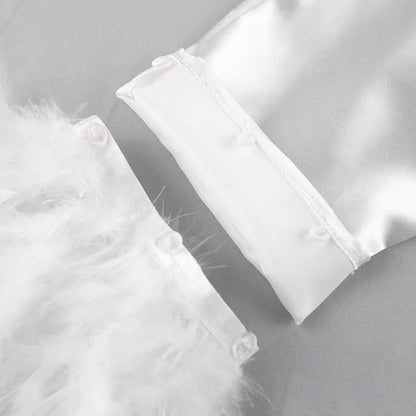 Ensemble 2 pièces à manches longues et pantalon long, pyjama blanc pour demoiselle d'honneur, robe de soirée en satin à revers multicolore, élasticité, pyjama sexy pour femme