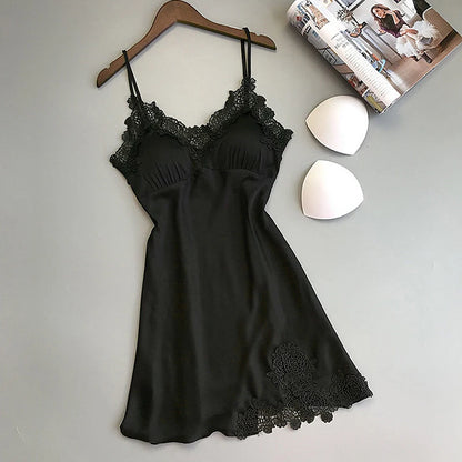 Pyjama sexy en soie pour femme, chemise de nuit à bretelles, printemps et été, en soie glacée, col licou fin, service à domicile, robes de nuit en satin