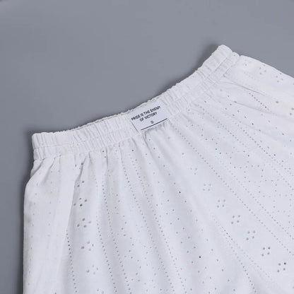 Pyjama d'été ajouré pour femme, haut à manches longues et short, ensemble 2 pièces
