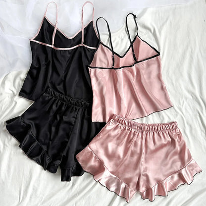 Ensemble caraco short à volants et nœud Whisper Silky