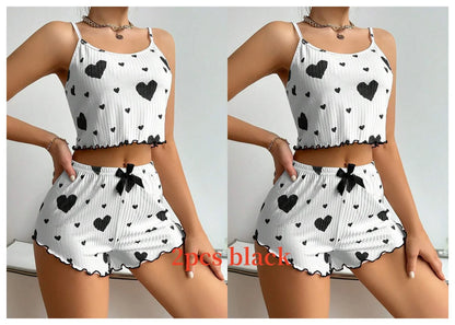 Ensemble pyjama 2 pièces pour femme, débardeur court et short, taille SML, blanc, respirant, doux, décontracté, imprimé Love