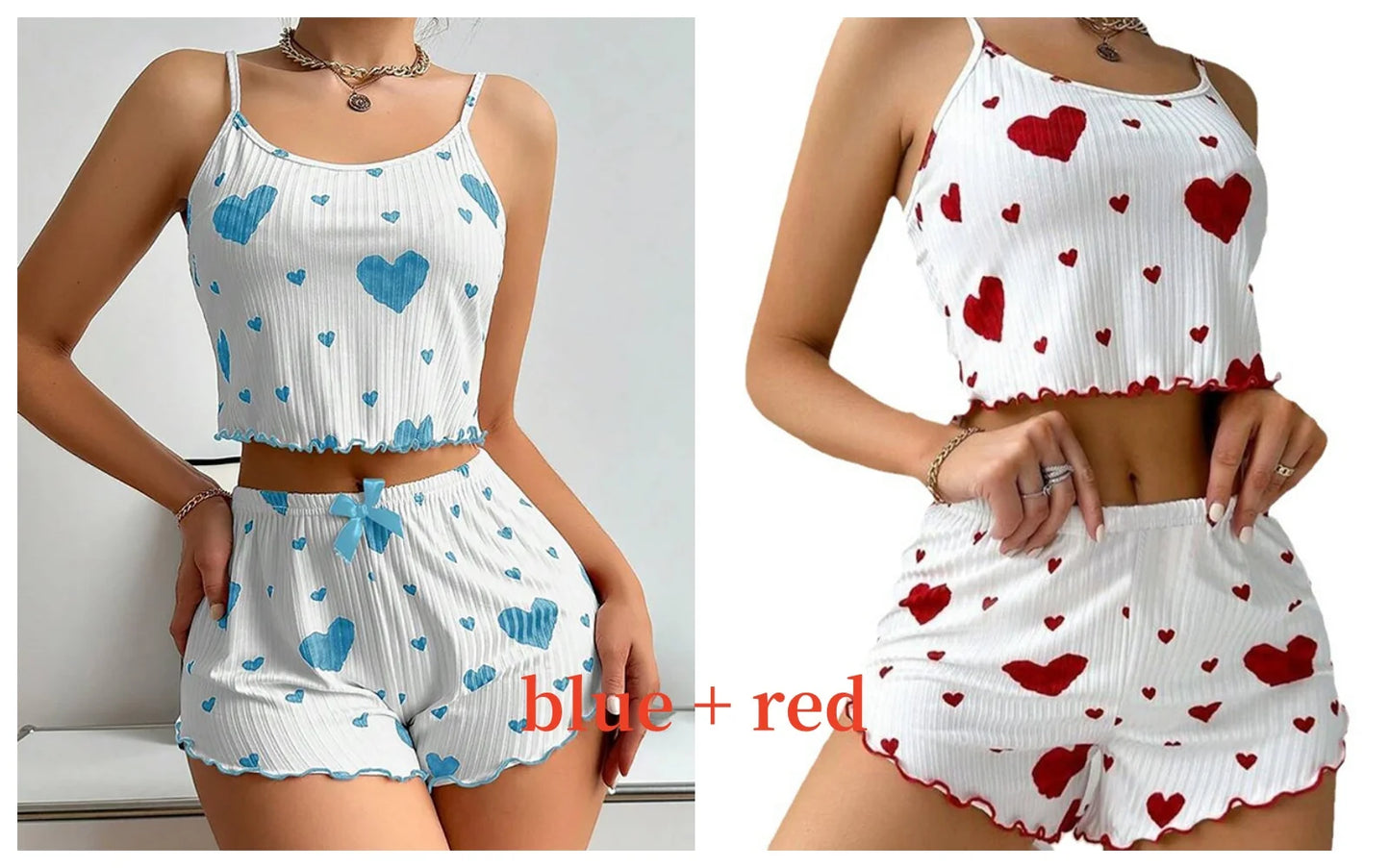 Ensemble pyjama 2 pièces pour femme, débardeur court et short, taille SML, blanc, respirant, doux, décontracté, imprimé Love