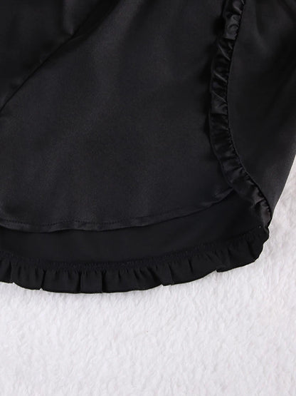 Ensembles de pyjama en dentelle patchwork avec soutien-gorge et sous-vêtements sexy en satin pour femme, 3 pièces, vêtements de nuit, peignoirs, 2023